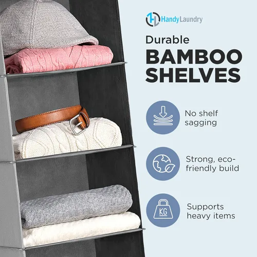 Miniatura 4 de Handy Laundry Organizador colgante para armario, 6 estantes para ropa, suéteres, zapatos y accesorios, estantes de armario que ahorran espacio