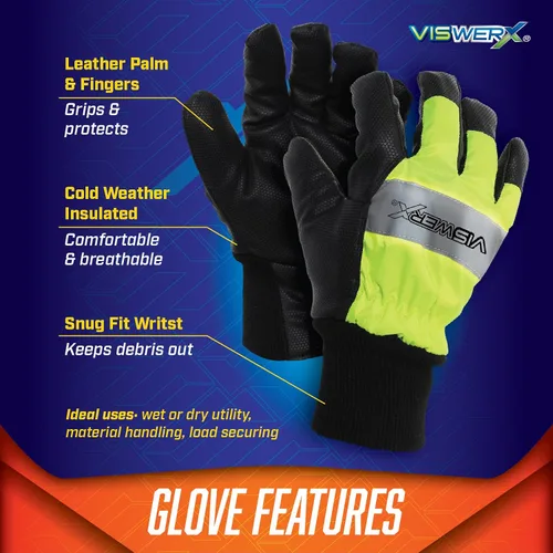 Miniatura 5 de Guantes de trabajo de invierno de alta visibilidad, aislados para clima frío y ajuste cómodo en la muñeca, guantes de trabajo resistentes, guantes