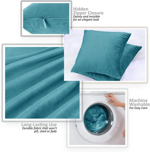 Miniatura 3 de Nestl Fundas de cojín de terciopelo acogedoras para exterior, fundas de cojín decorativas suaves y lisas de 18x18 pulgadas para sofá, cama y Azul
