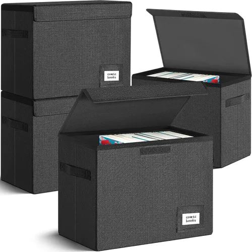 Miniatura 10 de Leffis Caja de Almacenamiento de Cómics, Caja 39,4 cm X 19,1 cm X 28,7 cm, Caja Corta de Cómics Plegable con Tapas Soporta 150 Cómics Contenedor