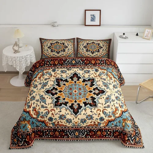 Miniatura 10 de Erosebridal Oriental Bedding - Juego de edredón vintage para cama individual, diseño floral persa, bohemio, tribal, tradicional, estético