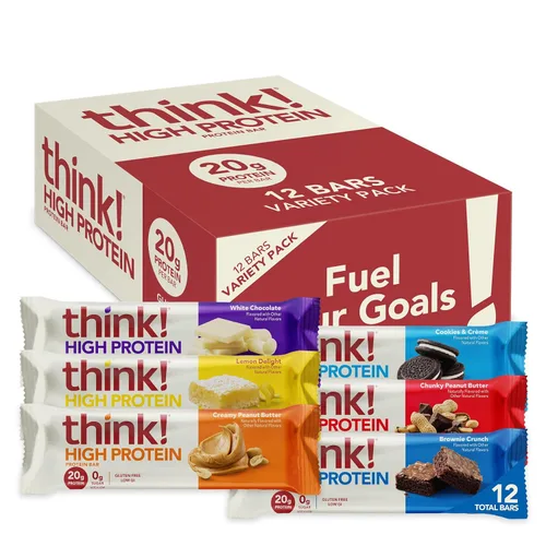 Miniatura 12 de Think! Barras de proteína, sin gluten, barra energética sin azúcar con aislado de proteína de suero, Creamy Peanut Butter, barras nutricionales, sin