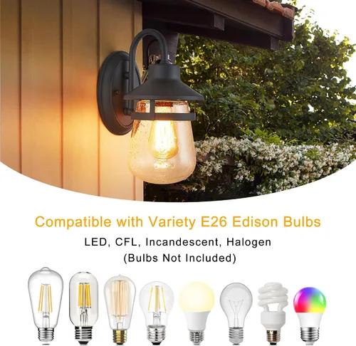 Miniatura 7 de Tarentlight Aplique de pared para exteriores con pantalla de vidrio transparente semillado, accesorio exterior impermeable en acabado de bronce