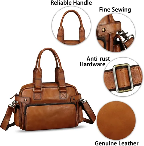Miniatura 6 de Monederos y bolsos de cuero genuino para hombres y mujeres, bolso de mensajero de cuero real vintage para hombro