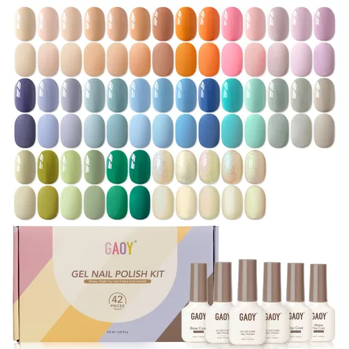 Miniatura 18 de GAOY - Juego de 42 esmaltes de uñas de gel, colores pastel, primavera, verano, rosa, verde, con capa superior brillante y mate y capa base