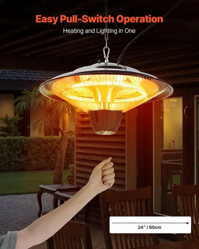 Miniatura 6 de VEVOR Calentador de patio colgante, calentador infrarrojo eléctrico de 1500 W, protección IP34 con cable de tracción de 23.6 pulgadas y cadena