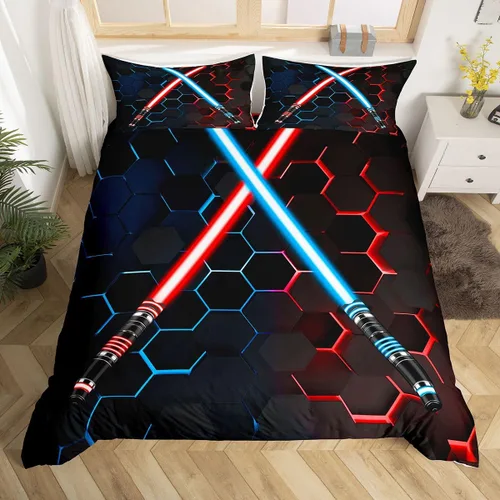 Miniatura 55 de Juego de funda de edredón para niños con diseño de gato lindo, tamaño individual, juego de ropa de cama con hojas de flores, luna, noche y cielo