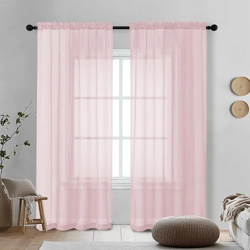 Miniatura 86 de OVZME - Cortinas traslúcidas blancas de 45 pulgadas de largo, 2 paneles, cortinas de gasa con bolsillo para barra para ventanas pequeñas, cada una