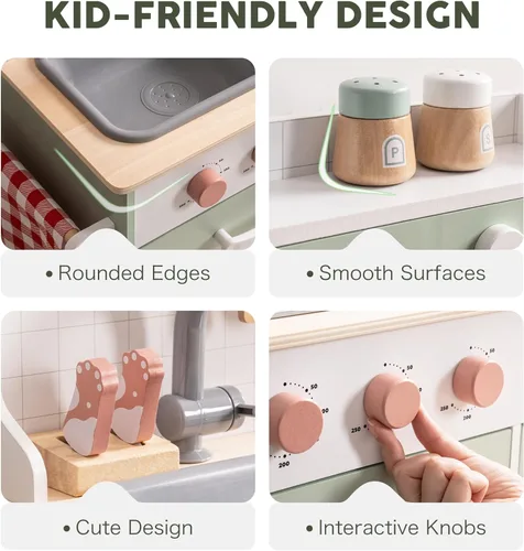 Miniatura 4 de ROBOTIME Cocina de madera para niños, juego de cocina de simulación con máquina de hielo, barbacoa, luces y sonidos, cocina de juguete para niños a