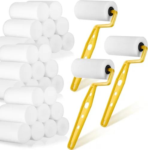 Geiserailie Juego de 33 rodillos de pintura de espuma de 3 pulgadas, mini rodillos de pintura pequeños con marco, multipack para artistas jóvenes,
