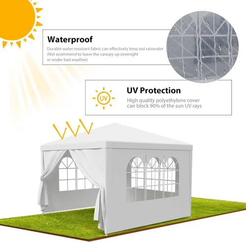 Miniatura 5 de LEMY Tienda de Fiesta, Carpa Gazebo para Exteriores de 10'x10' con Paredes Laterales Removibles y Ventanas, Tienda Blanca Resistente al Agua