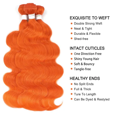 Miniatura 3 de REMY HAIR - Extensiones de cabello 100 % humano ondulado, extensiones de cabello naranja para coser, un paquete de 18 pulgadas para mujeres blancas
