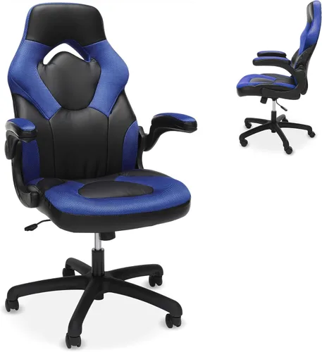 RESPAWN 3085 Silla de juegos ergonómica para adultos, silla de oficina de respaldo alto con reposacabezas y brazos abatibles, asiento de cuero Azul