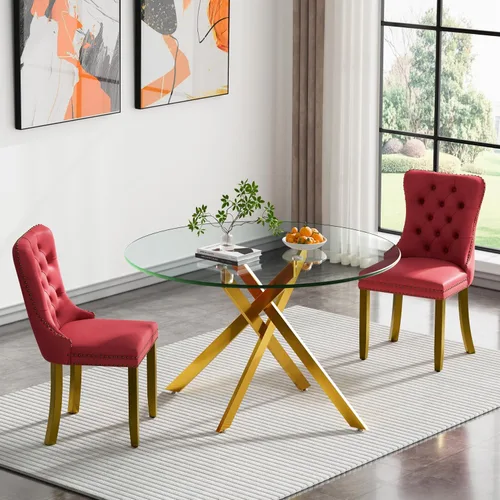 Miniatura 25 de HomVent Juego de mesa de comedor redonda de vidrio de 3 piezas, juego de mesa de comedor de vidrio templado para 2 mesas de cocina con 2 sillas