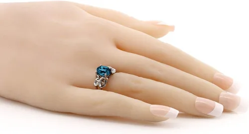 Miniatura 58 de Gem Stone King Anillo de compromiso ovalado con piedra natal para mujer, plata de ley 925, ovalado de 0.354 x 0.276 in, anillo de compromiso