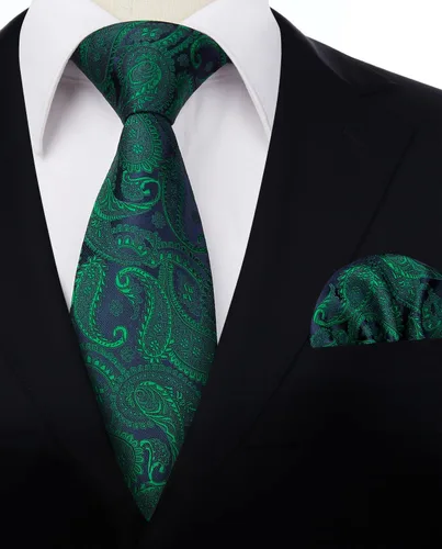 Miniatura 240 de HISDERN Corbatas para hombre, corbata de cachemira y bolsillo cuadrado tejido clásico floral para hombre, corbata de fiesta de boda