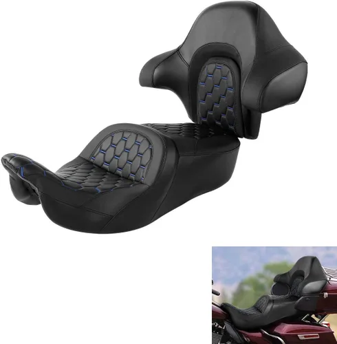 Miniatura 29 de C.C. RIDER Asiento de conductor, piloto y pasajero de una pieza con diamante, asiento de 2 plazas para Harley Touring Road King FLHR, Street Glide