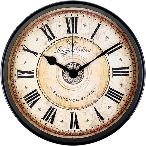 Justup Reloj de pared de metal negro de 12 pulgadas, estilo europeo, retro, vintage, sin tictac, silencioso, funciona con pilas, con vidrio HD,