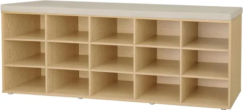 Miniatura 32 de DINZI LVJ Banco de almacenamiento de zapatos con cojín, estante de cubículos con 12 cubículos, estantes ajustables, banco organizador multifuncional