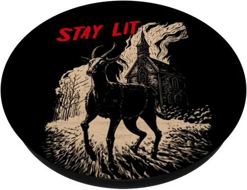 Miniatura 2 de PopSockets de Satán PopSockets intercambiables con diseño de áteo negro Phillip Burning Church Stay Lit