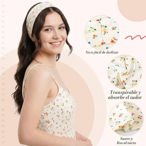 Miniatura 4 de obeoby Diademas bohemias para mujer, paquete de 8 diademas con estampado floral rosa, antideslizantes, para niñas, para el día de San Valentín
