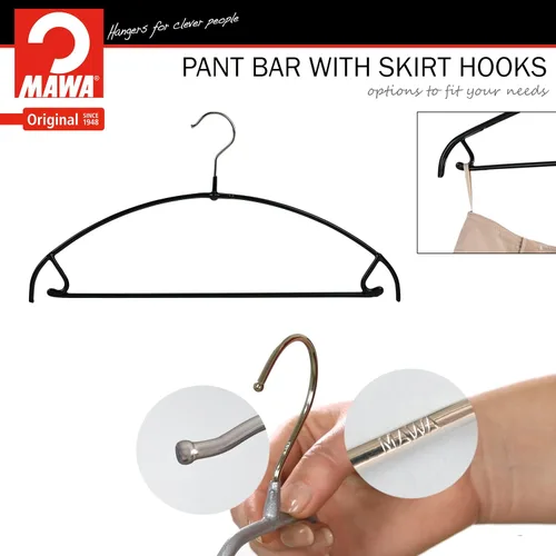 Miniatura 8 de Mawa by Reston Lloyd Euro Ultra Light/Thin Series, Percha antideslizante que ahorra espacio con barra y ganchos para pantalones y faldas