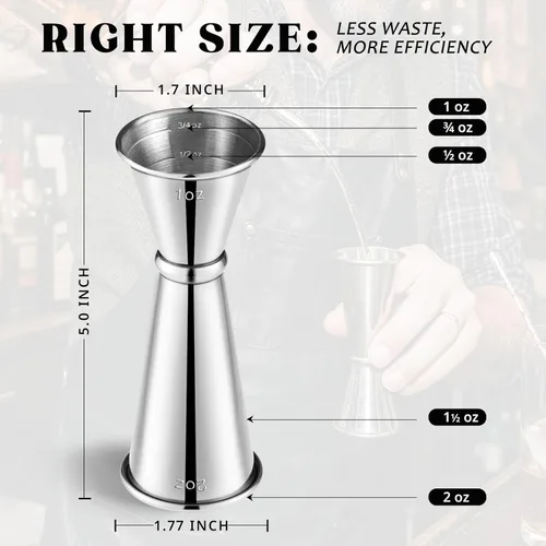 Miniatura 3 de KITESSENSU Jigger para bartending, Jigger japonés de 2 onzas, 1 oz con medidas en el interior, taza medidora doble de acero inoxidable 304