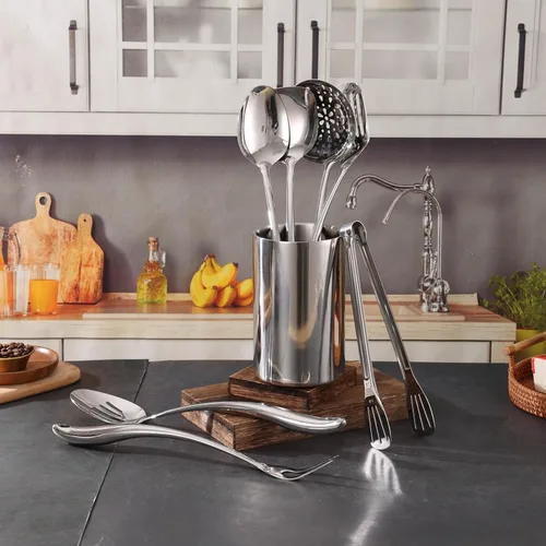 Miniatura 8 de Soporte para Utensilios de Cocina de Doble Pared - Soporte para Utensilios de Cocina de Acero Inoxidable 304 Elegante para Encimera, Organizador