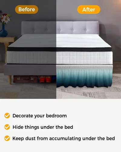 Miniatura 3 de Falda de cama turquesa degradada, tamaño Queen de 16 pulgadas de caída, ajustable y elástica, faldas de cama plisadas de lujo con volantes para cama