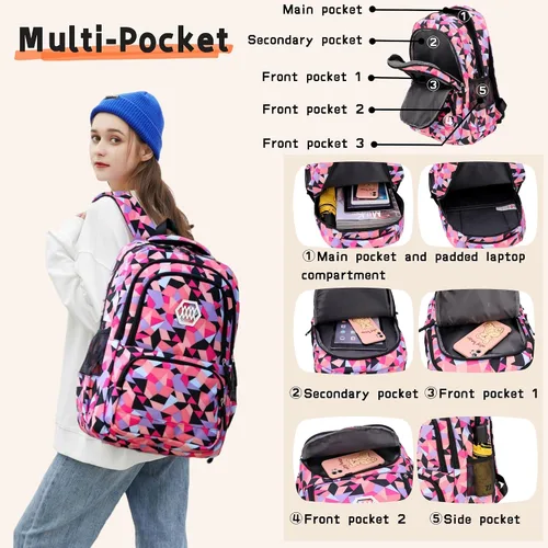 Miniatura 4 de Bansusu - Mochila para estudiantes, diseño geométrico, escuela primaria, para niñas, Púrpura-A), unknown