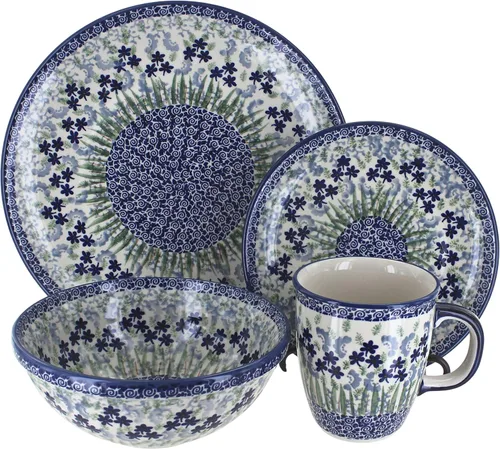 Miniatura 8 de Cerámica polaca Blue Rose - Victoria - Juego de vajilla de 16 piezas color blanco roto - 4 ajustes de lugar - Ideal para cenas diarias, comidas