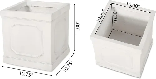Miniatura 2 de Burgos - Maceta pequeña para exteriores, piedra fundida, color blanco antiguo