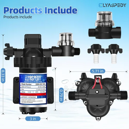 Miniatura 2 de 2025 mejorada 2088-422-144 bomba de agua dulce para RV, bomba de agua de diafragma autocebante de 12 V 3.3 GPM, 45 PSI, incluye interruptor