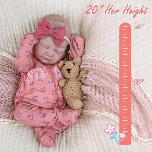 Miniatura 5 de Aori Muñecas Reborn de bebé realistas de 50.8 cm Niña durmiendo recién nacida con cuerpo pesado para abrazar Muñeca de vinilo posable incluye Rojo