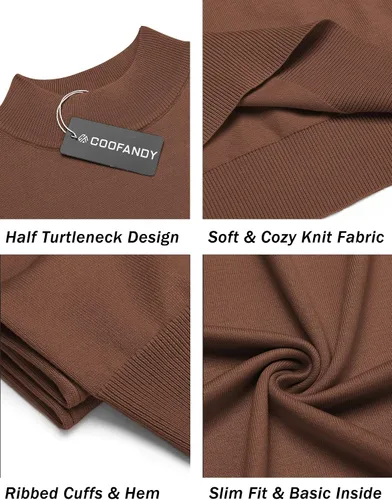 Miniatura 5 de COOFANDY Suéter de cuello alto falso para hombre, de manga corta, color sólido, básico, ajustado, de punto