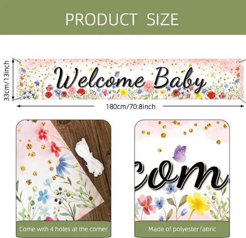 Miniatura 2 de Cartel de bienvenida de primavera para bebé, decoraciones de género neutro para baby shower, diseño de acuarela floral rosa coral, grande de 70.8 x