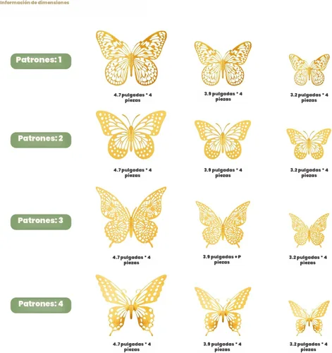 Miniatura 5 de SAOROPEB Decoración de pared de mariposa 3D, 48 piezas, 4 estilos, 3 tamaños, decoraciones de mariposa dorada para celebraciones de cumpleaños