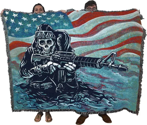 Miniatura 20 de Pure Country Weavers David Lozeau - Manta con diseño de esqueleto de pájaros de plumas, manta tejida de algodón, hecha en los Estados Unidos