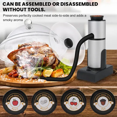 Miniatura 8 de Ahumador de alimentos, infusor portátil de humo de alimentos, máquina eléctrica ligera para ahumar pescados, mariscos, gastronomía molecular