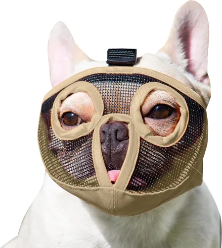 Miniatura 10 de Bozal para perro de hocico corto - Bozal ajustable de malla transpirable para bulldog para morder, masticar, lamer, aseo, mascarilla para perros