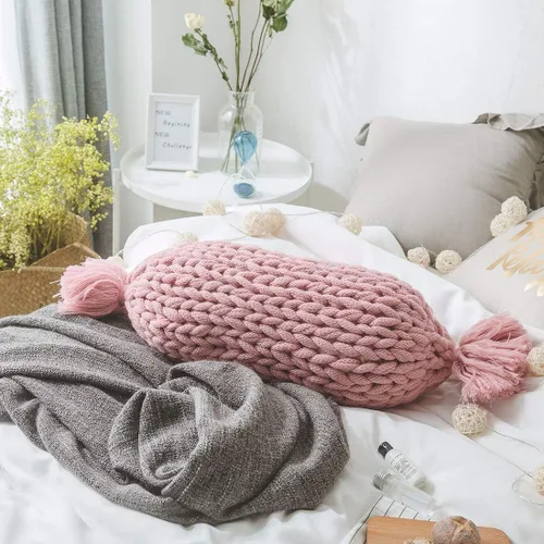 Miniatura 4 de vctops Almohadas de punto grueso en forma de caramelo con inserto súper suaves y acogedoras, cojines decorativos hechos a mano