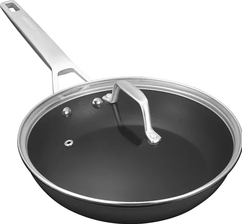 MsMk - Sartén pequeña de 8 1/2 pulgadas para huevos con tapa, sartén antiadherente de titanio y cerámica para tortilla, resistente a los arañazos,
