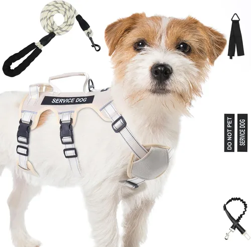 Miniatura 10 de Arnés para perro a prueba de escape para perros grandes y medianos de seis puntos ajustable, juego de chaleco arnés y correa para perro de servicio