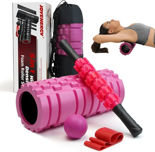 Miniatura 11 de JOYENERGY Juego de rodillo de espuma 5 en 1, rodillo de espuma de punto de activación, palo de masaje, bola de masaje, correa de estiramiento