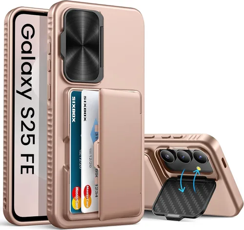 Miniatura 34 de Funda para Samsung Galaxy S25 FE, tarjetero integrado, soporte y cubierta para lente, prueba de caídas de grado militar, borde de silicona suave