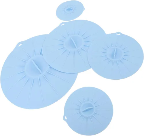 Miniatura 6 de Juego de tapa de silicona resistente al calor, reutilizable, cubierta de salpicaduras de microondas, tapa de succión de alimentos para cuencos, Azul