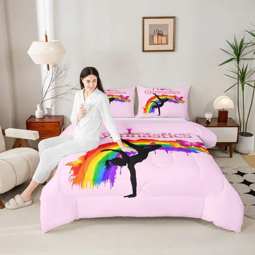 Miniatura 39 de Manfei - Juego de edredón para amantes de la gimnasia y la danza, tamaño individual, juego de ropa de cama romántica con diseño de cielo estrellado