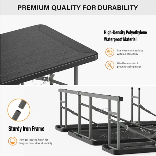 Miniatura 3 de VINGLI Juego de mesa y banco de picnic plegable, muebles de comedor portátiles al aire libre para camping, patio, patio trasero, parte superior