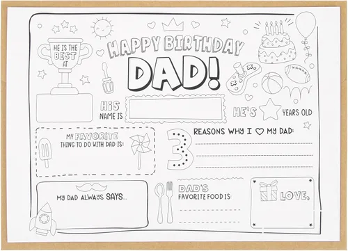 CJ&M Página para colorear de feliz cumpleaños para papá | Plantilla de relleno de todo sobre papá | Actividad de cumpleaños del padre | Tarjeta de