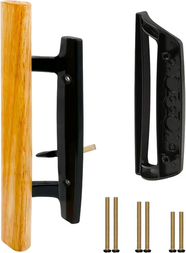 Miniatura 10 de Juego de reemplazo de manija de puerta corredera de patio de vidrio con manijas interiores de madera de roble y tirador exterior de zinc fundido a